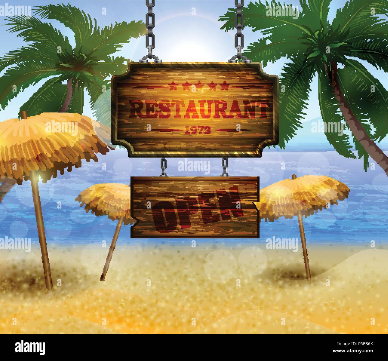summer wooden sign on tropical beach background Stock Vector Image ...