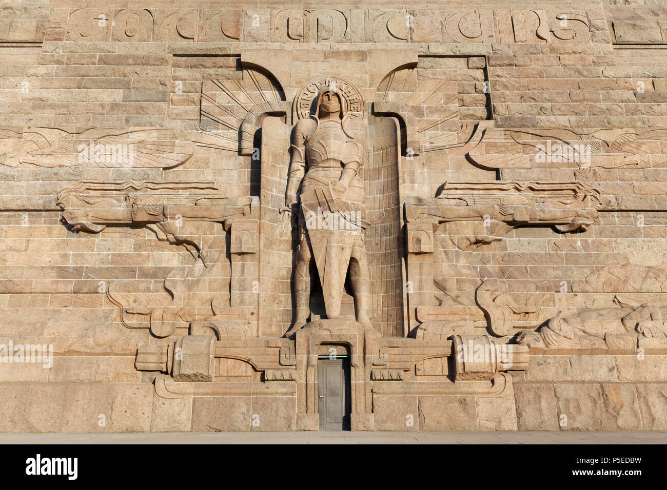 Relief God with us and figure St. Michael, Monument to the Battle of the Nations, Leipzig, Saxony, Germany Stock Photo