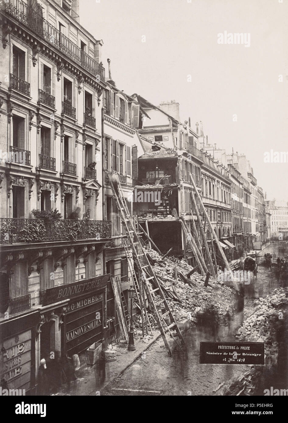 English City Police Prefecture Paris Francais Ville De Paris Prefecture De Police English Affaire D Accident View Of Collapsed Buildings Showing Piles Of Bricks Cut Stone And Shattered Timber Open Side