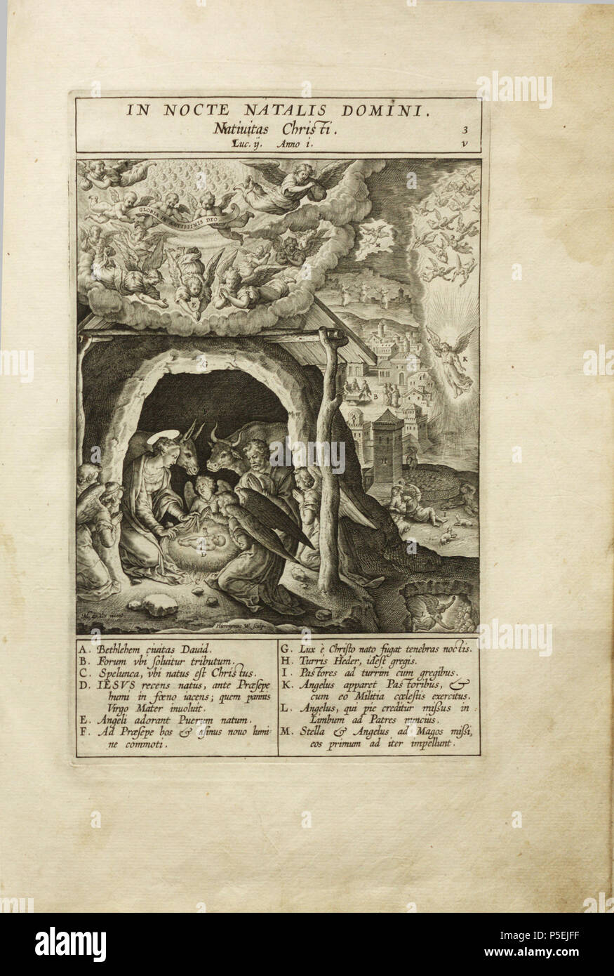 N/A. English: Illustration from Jerónimo Nadal: Evangelicae Historiae Imagines. 1593. Hieronymus Wierix 536 Evangelicae Historiae Imagines - 3 - v - In Nocte Natalis Domini Stock Photo