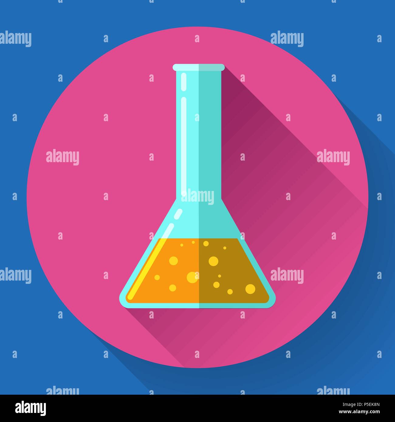 Conical Flask Icon with chemical solution. Flat design style Stock