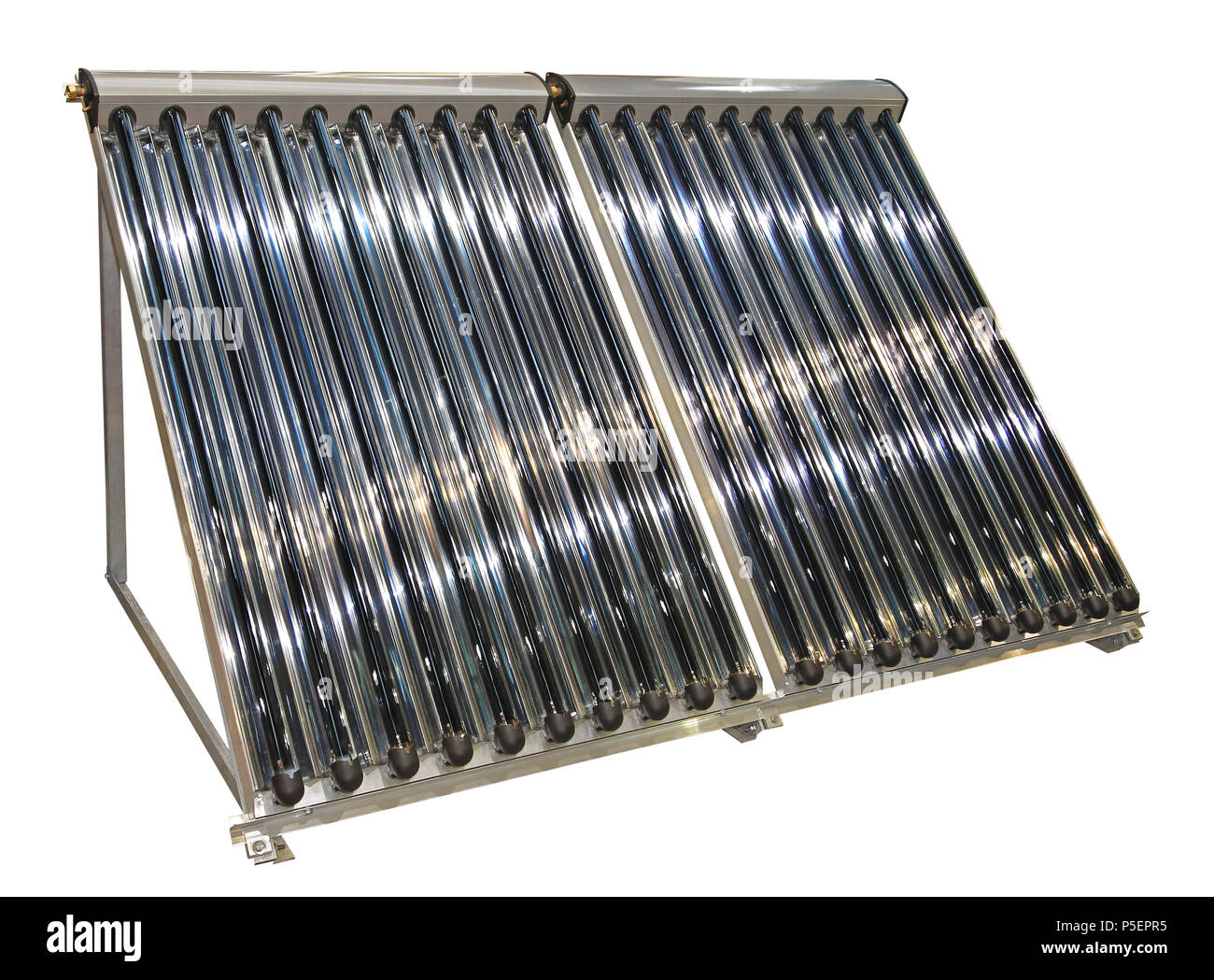 Solar Water Heating Collector With Glass Tubes Isolated Stock Photo Alamy