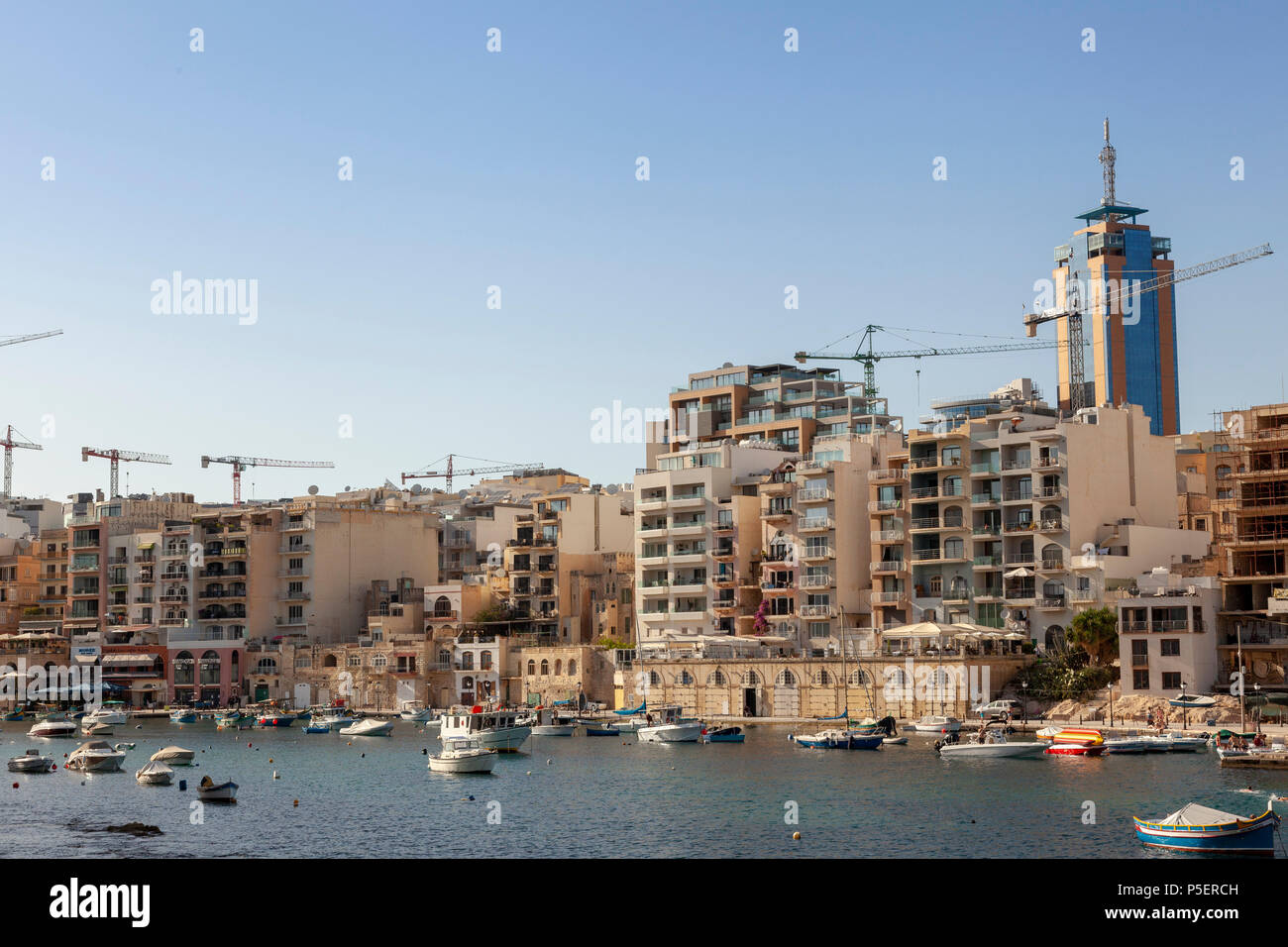 Busy scene of St Julian's Bay, Malta Stock Photo