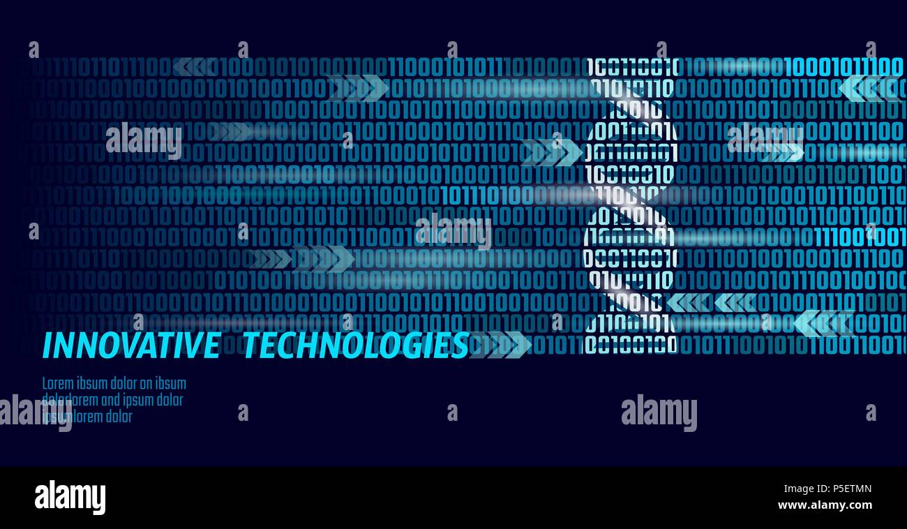 DNA binary code future computer technology concept. Genome science structure modified GMO engineering molecular symbol sign medicine coding gene banner template vector illustration Stock Vector