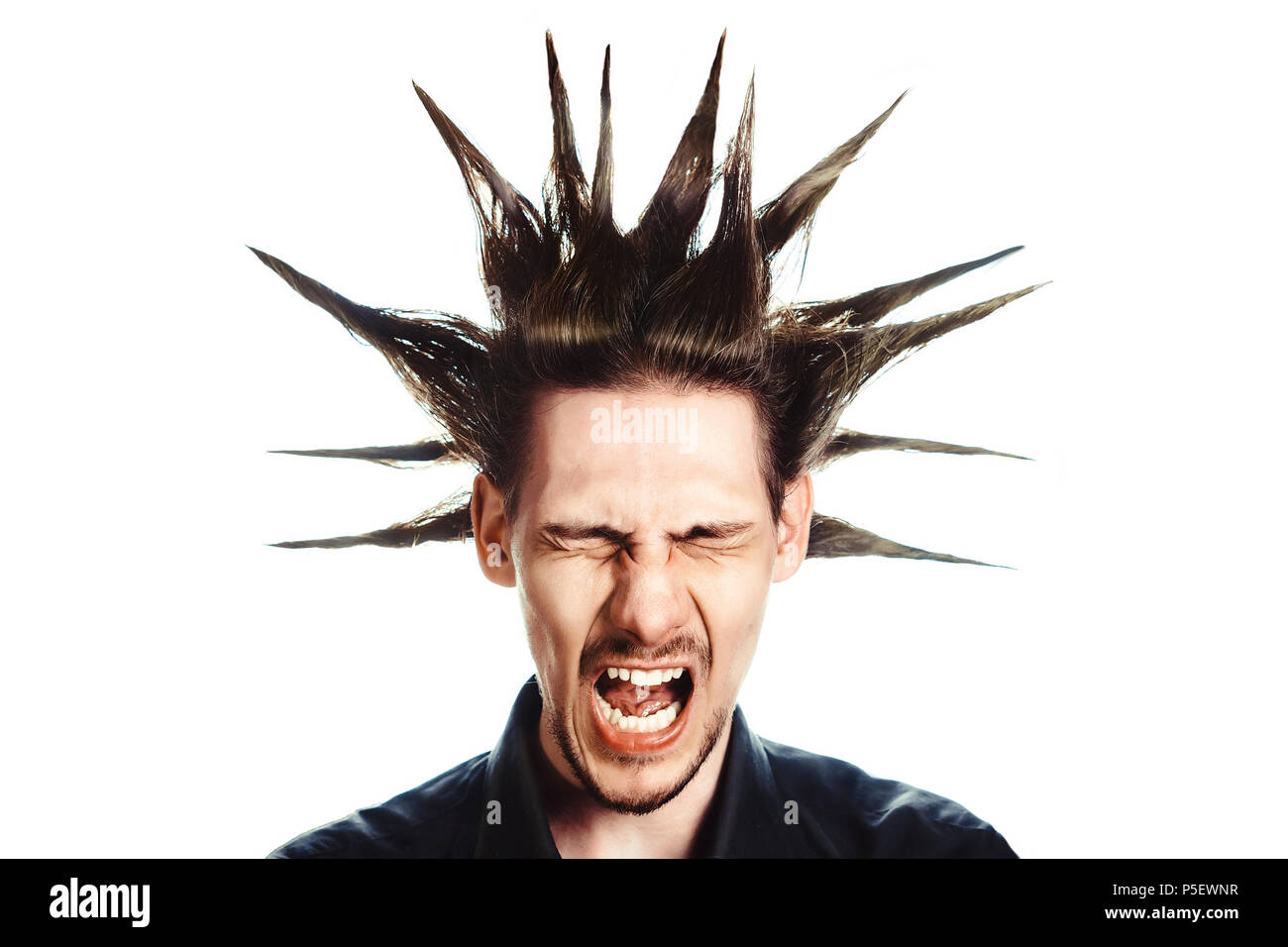 Guy With Purple Hair Screams Hair In Different Directions Stock