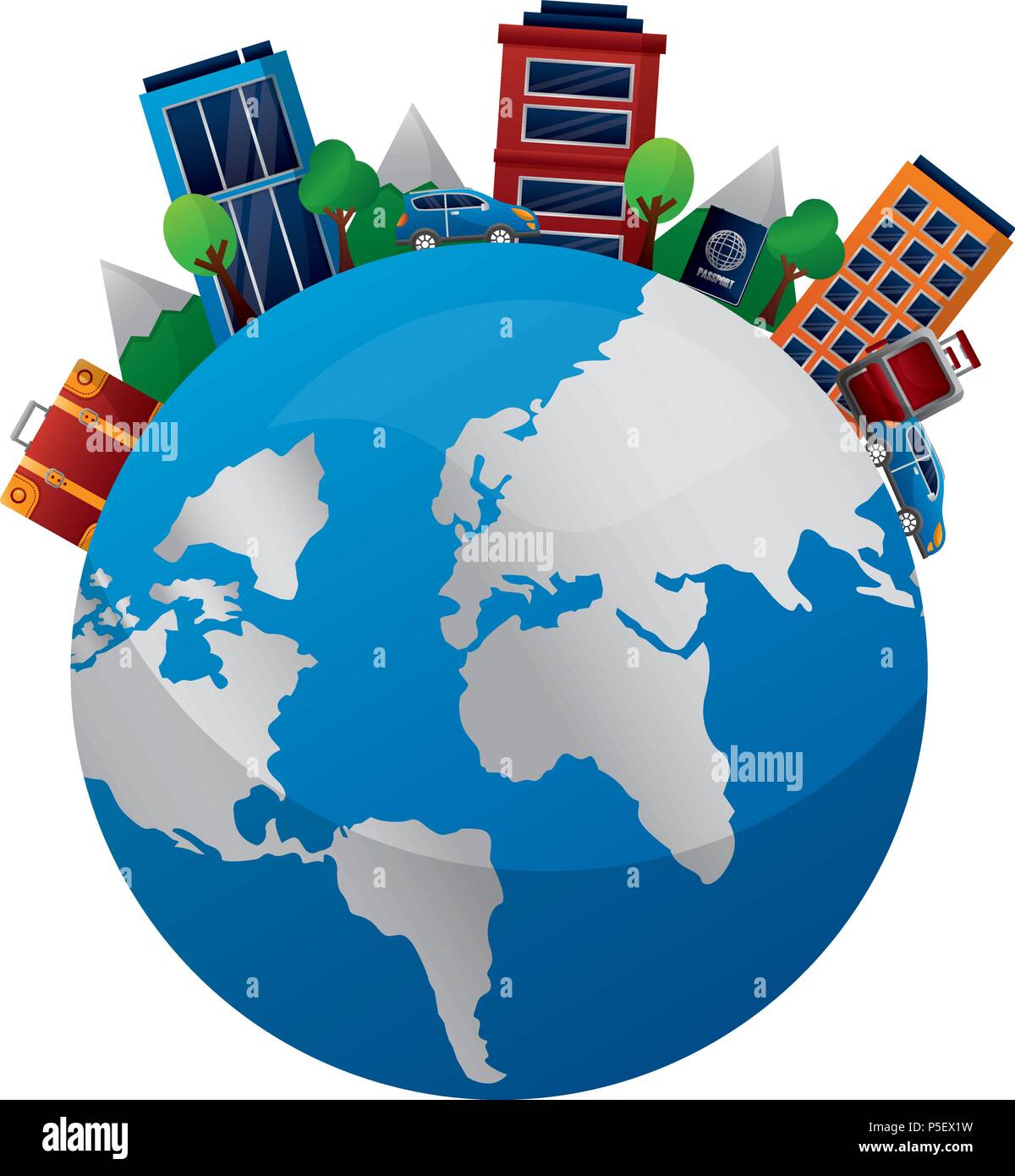 world globe map travel tourism hotels vector illustration Stock Vector ...