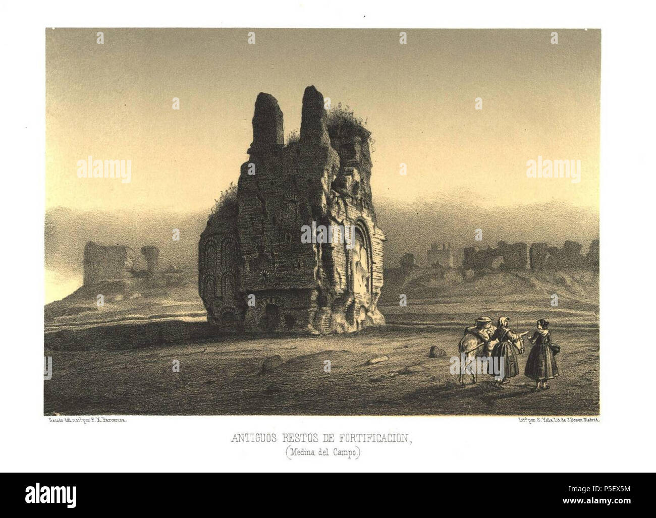 110 Antiguos restos de fortificación (Medina del Campo) (1861) - Parcerisa, F. J. Stock Photo
