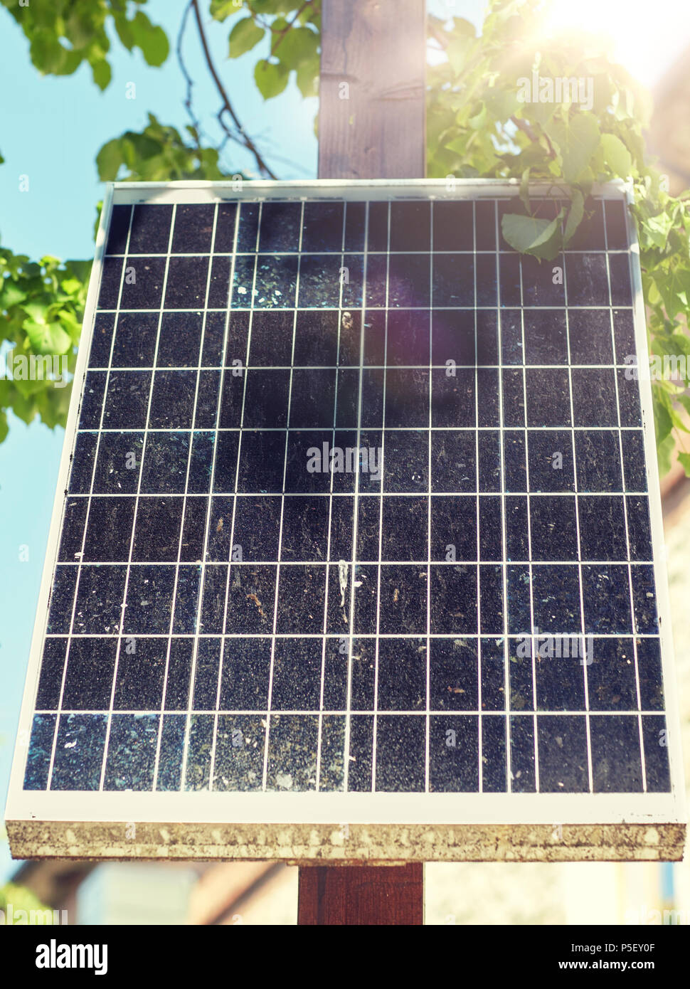 close up of solar battery or cell outdoors Stock Photo