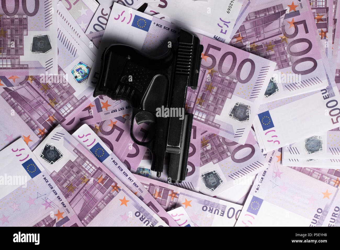 Big amount of Five hundred notes of European Union Currency and black ...