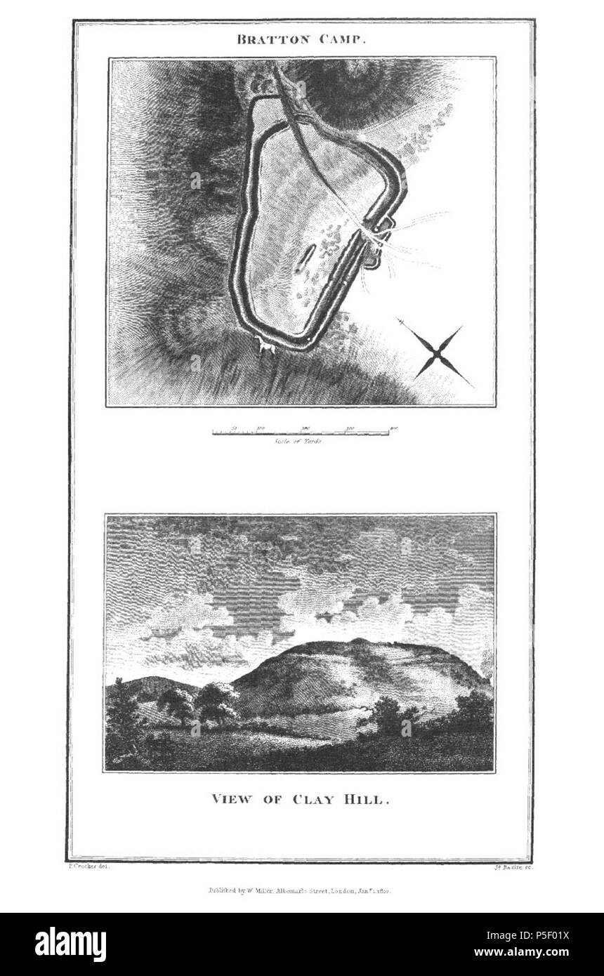 N/A. English: A pencil sketch of Bratton Camp . 1810. Sir Richard Colt-Hoare 230 Bratton engraving Stock Photo