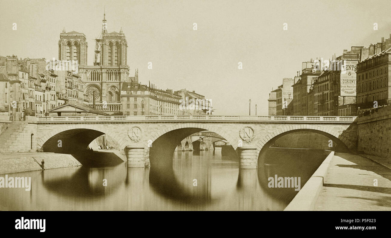 Vue du nouveau pont Saint-Michel à Paris. 1859. 1859. N/A 151 Auguste-Hippolyte Collard, Nouveau pont Saint-Michel, 1859 edit Stock Photo