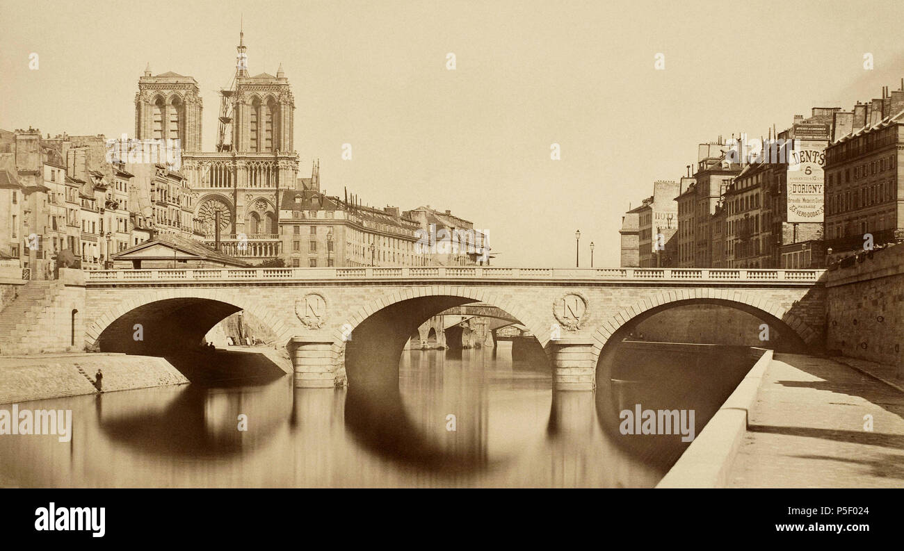 Vue du nouveau pont Saint-Michel à Paris. 1859. 1859. N/A 151 Auguste-Hippolyte Collard, Nouveau pont Saint-Michel, 1859 Stock Photo