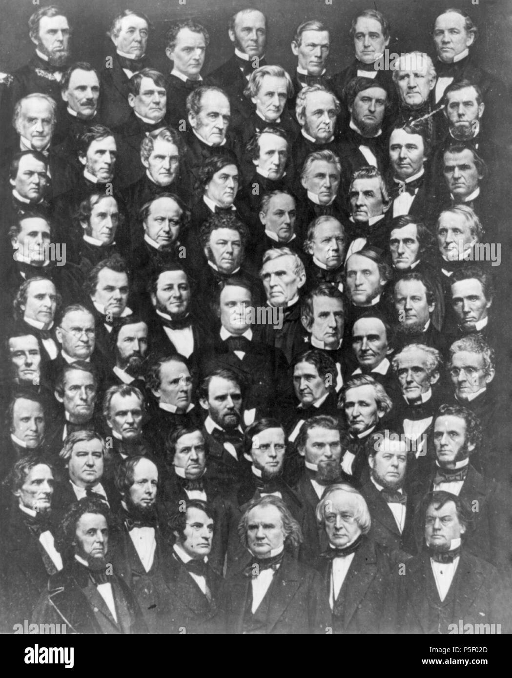 N/A. English: A composite photograph of the members of the thirty-sixth Senate; Jefferson Davis (first figure, second row), Southern secessionists Judah P. Benjamin, (third from the left, fifth row from the bottom), and Toombs (bottom row last figure on the right). 1859–1861.   Mathew Brady  (1822–1896)      Description American photographer, war photographer, photojournalist and journalist  Date of birth/death 18 May 1822 15 January 1896  Location of birth/death Warren County Manhattan  Work period from 1844 until circa 1887  Work location New York City, Washington, D.C.  Authority control  : Stock Photo