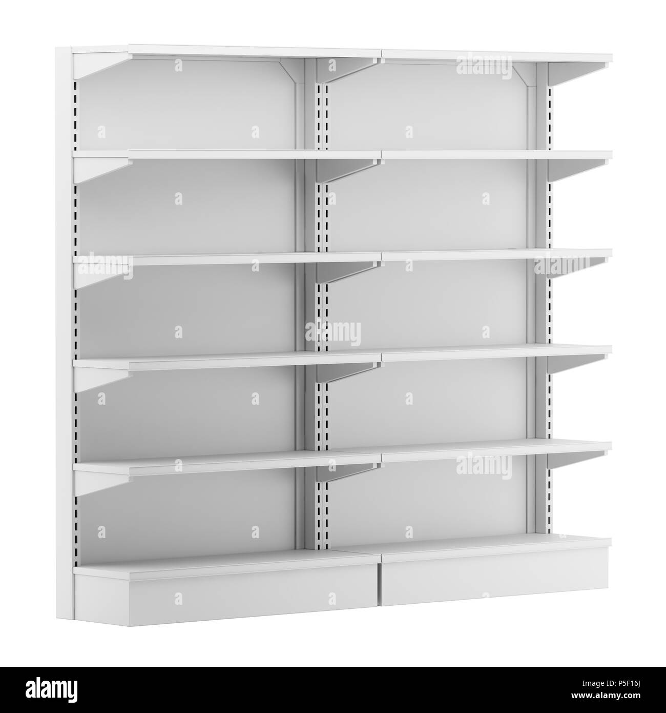 empty supermarket shelves isolated on white background. 3d illustration Stock Photo
