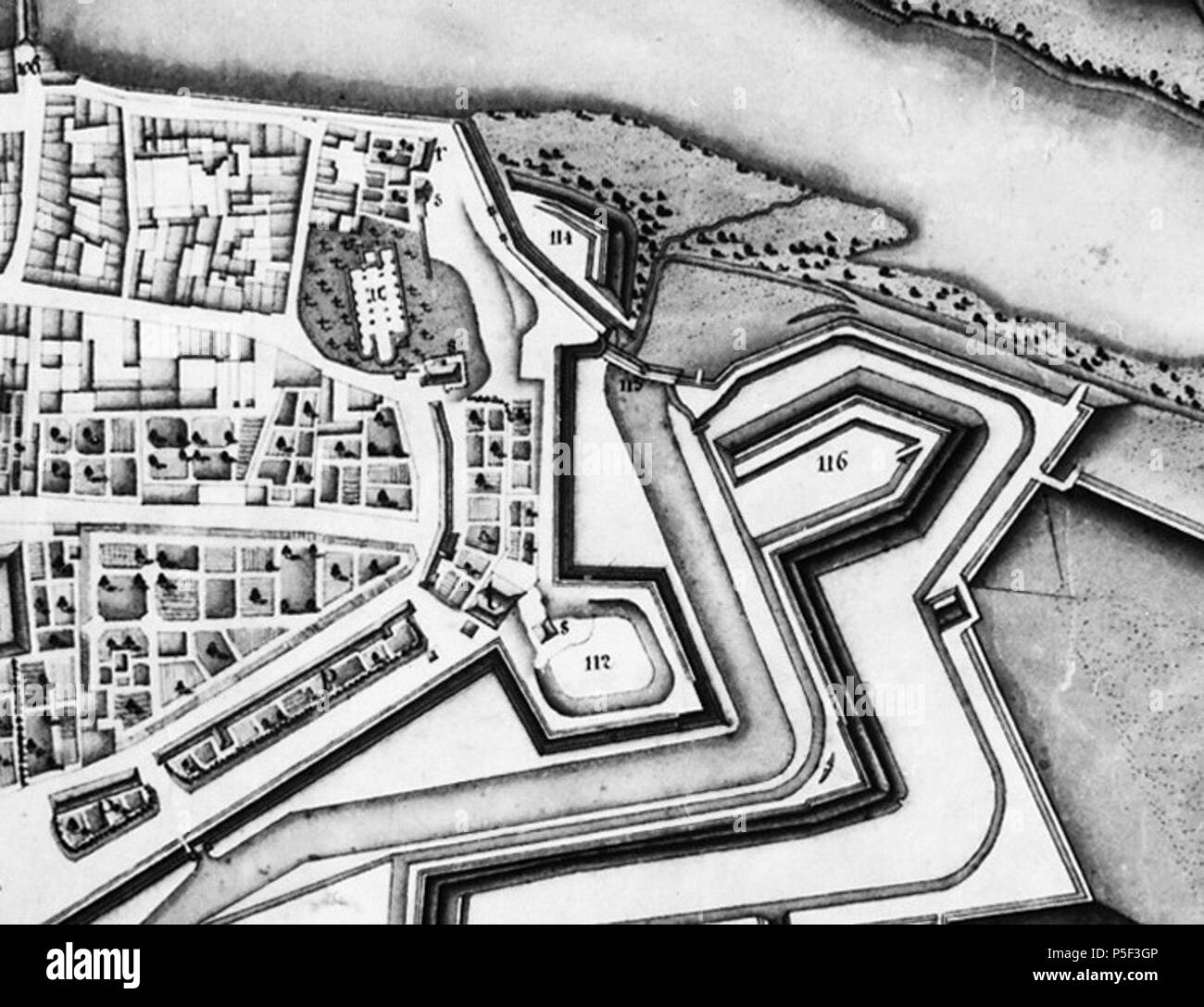 N/A. English: Maastricht, the Netherlands. Map showing a section of the eastern suburb of Wyck around Saint Martin's parish church and gate in 1749. The map by French military engineer Jean-Baptiste Larcher d'Aubencourt was used to built the Maquette of Maastricht (1752), now in the Musée de Beaux Arts in Lille, France. The map (or a copy) is in the collection of RHCL archives, Maastricht . 12 January 2015, 00:27:31. Jean-Baptiste Larcher d'Aubencourt, 1749 23 1749LarcherDAubencourt - StMaartenspoortWyck Stock Photo