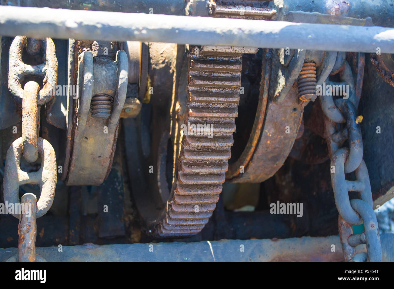 Winches, chains, levers, gears, and other mooring mechanisms of the sea
