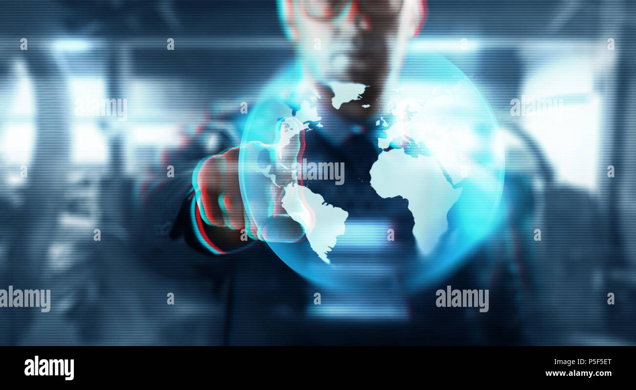 businessman with earth on virtual screen Stock Photo