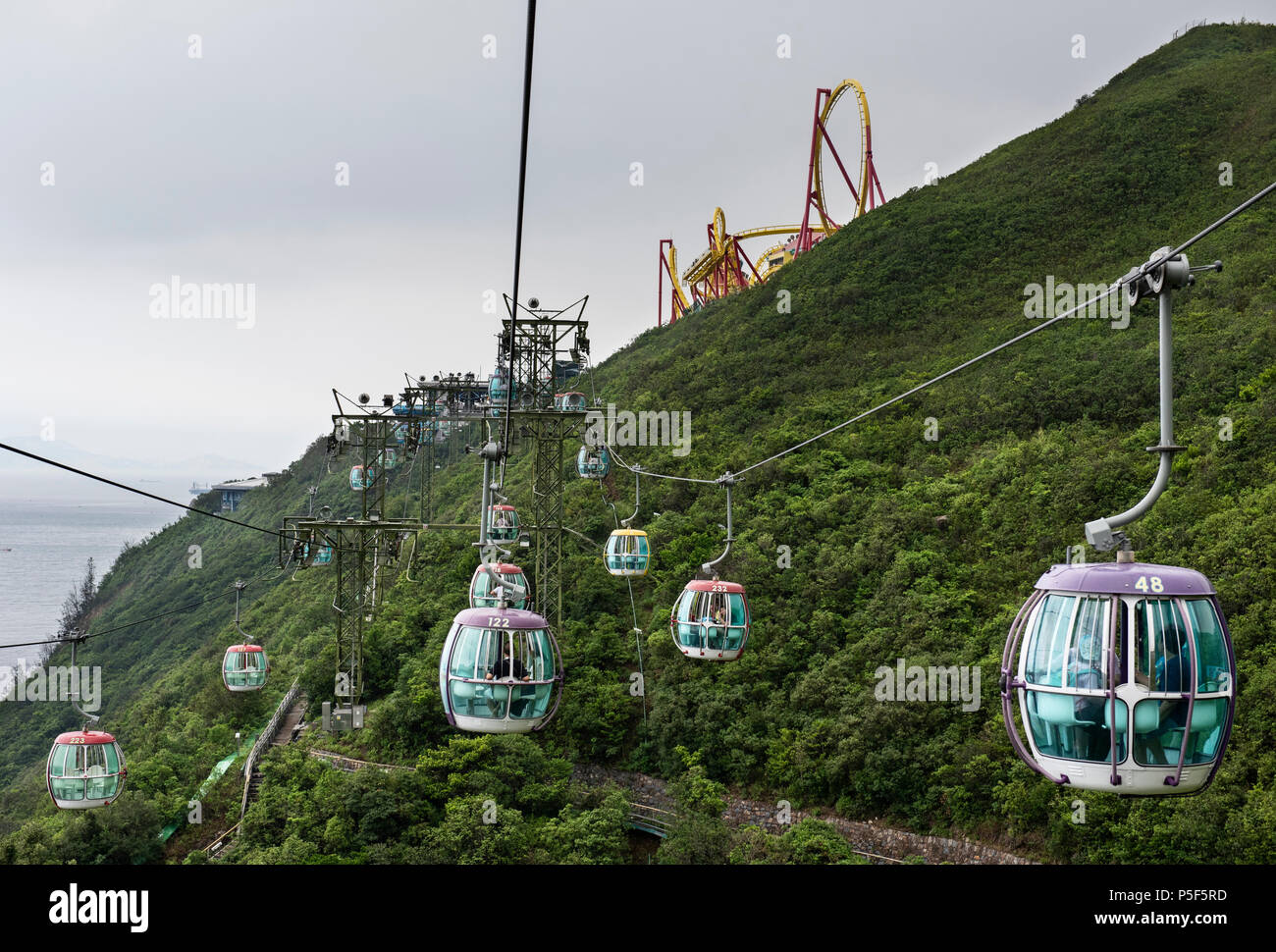 Cable Car Ride in Ocean Park, Hong Kong. Ocean Park, is a marine mammal ...