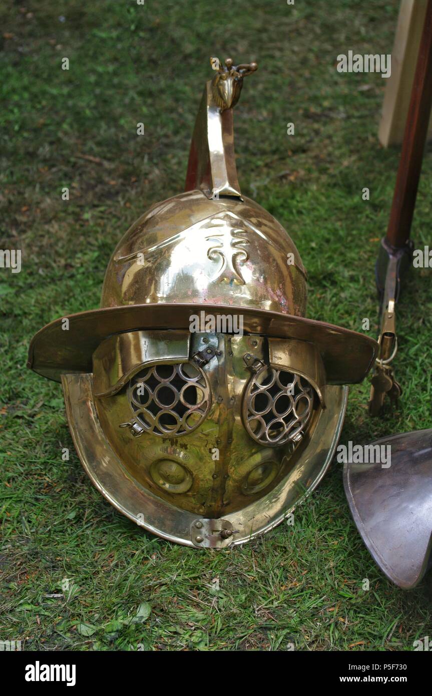 An ancient Roman gladiators helmet. Stock Photo
