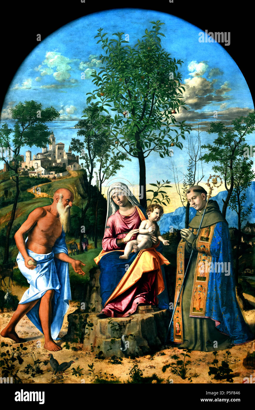 GIAMBATTISTA, CIMA, FROM CONEGLIANO, 1459 -1517, Madonna and Child, with Saints, Girolamo, Ludovico da Tolosa, (Madonna of the Orange), Italy, Italian, Stock Photo