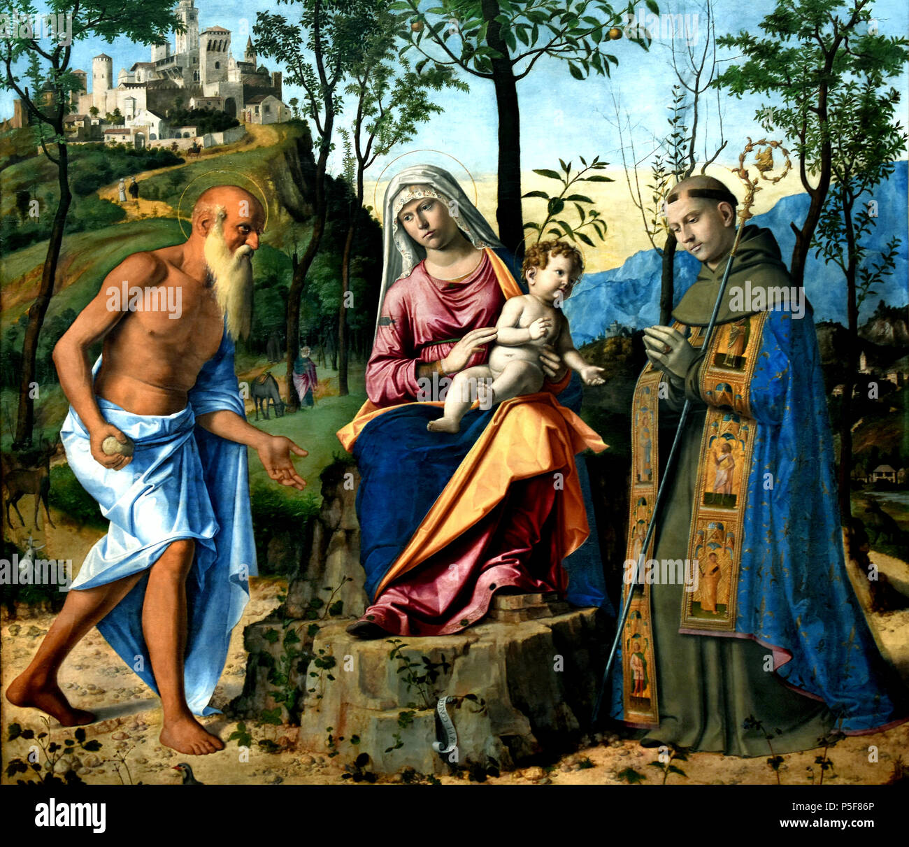 GIAMBATTISTA, CIMA, FROM CONEGLIANO, 1459 -1517, Madonna and Child, with Saints, Girolamo, Ludovico da Tolosa, (Madonna of the Orange), Italy, Italian, Stock Photo