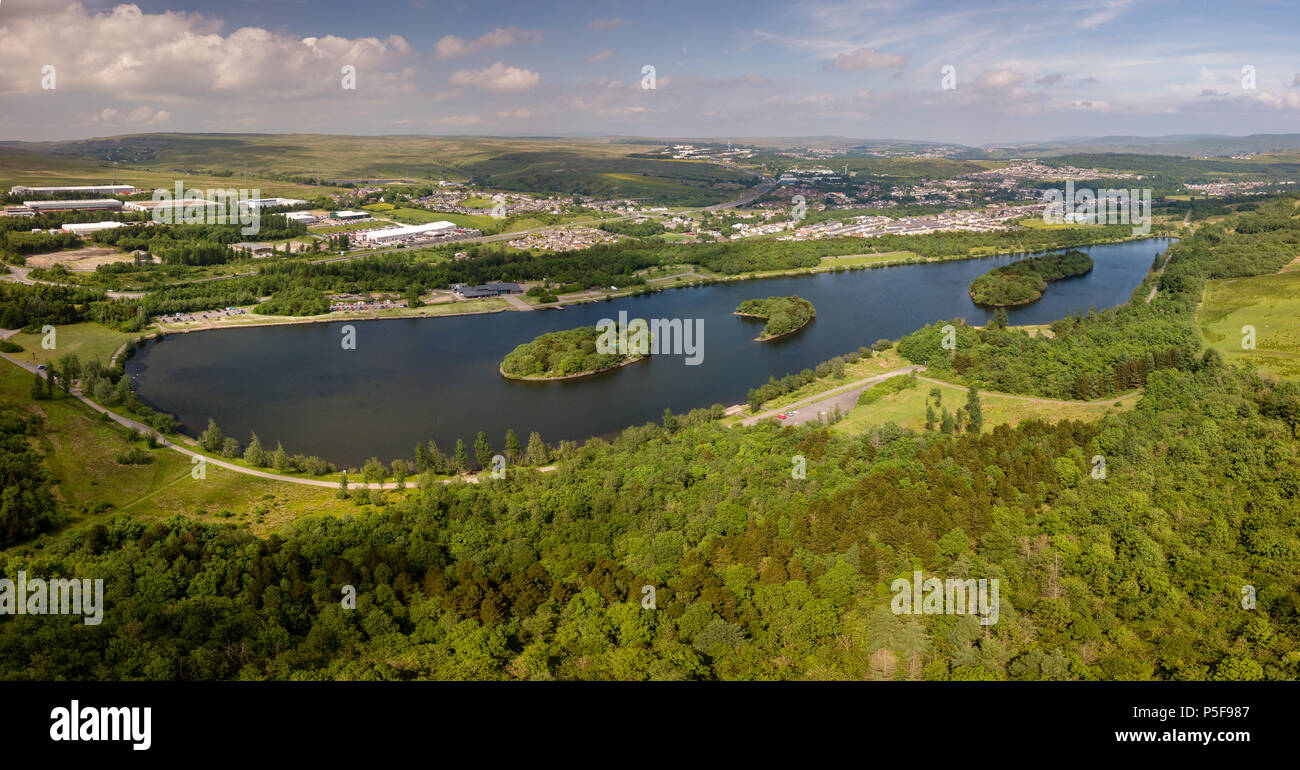 Panoramic aerial view of Bryn Bach park in Tredegar, South Wales Stock Photo Alamy