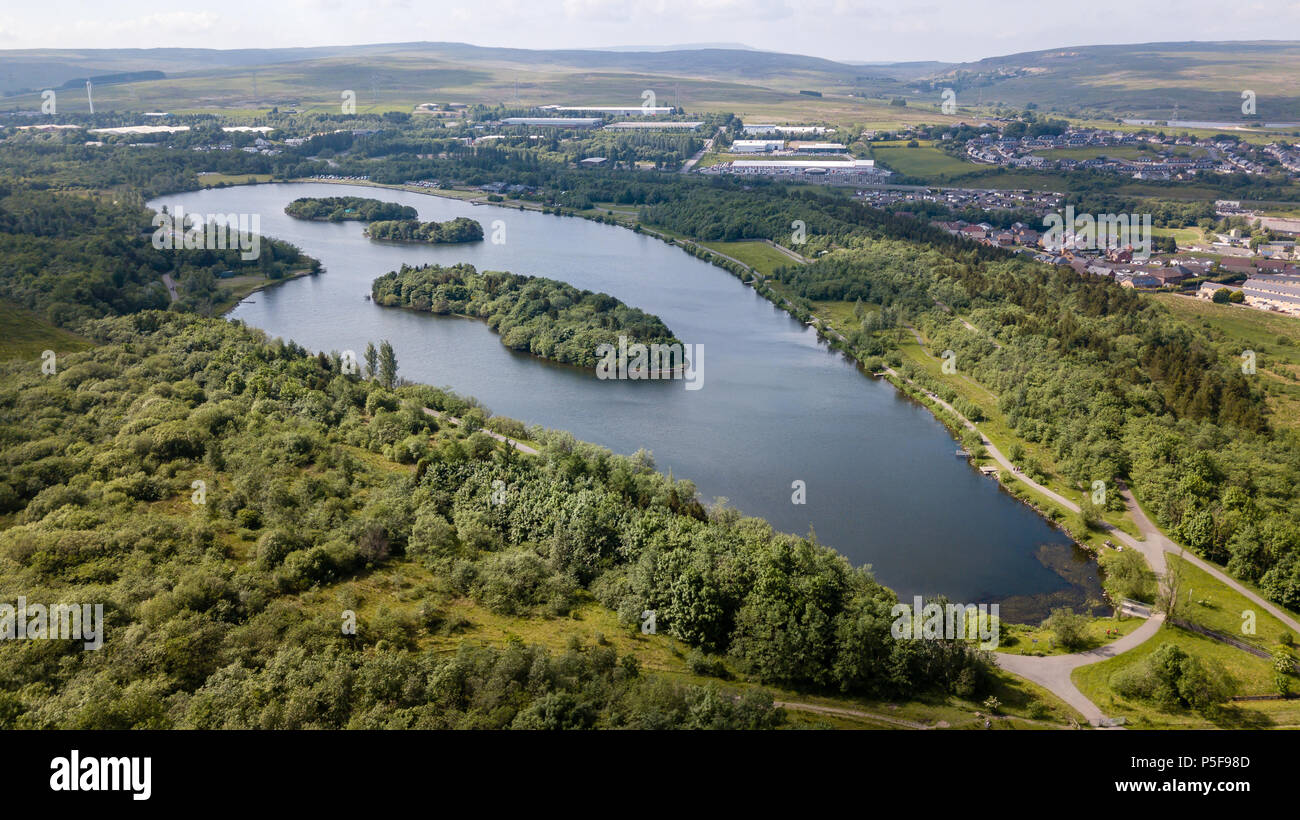 Aerial view of Bryn Bach park and lake in Tredegar, South Wales Stock Photo Alamy