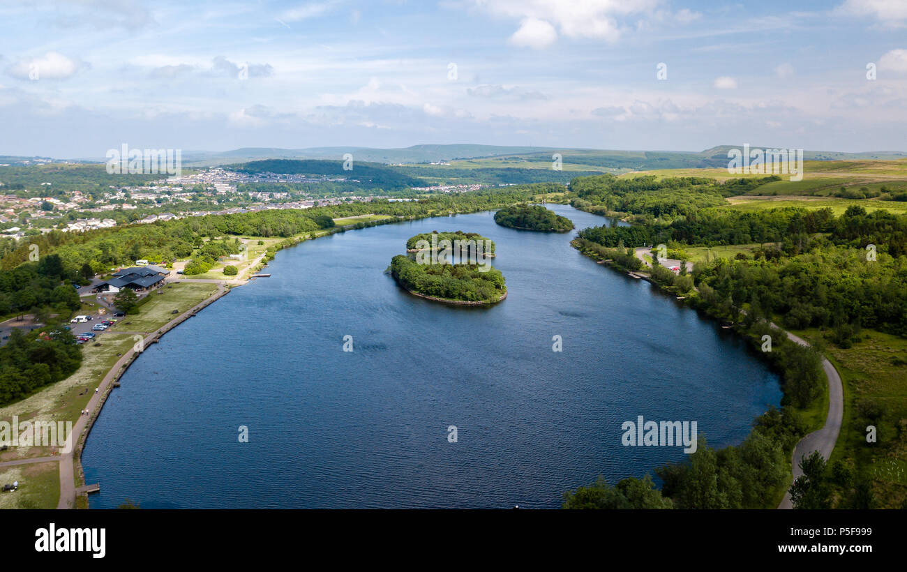 Aerial view of Bryn Bach park and lake in Tredegar, South Wales Stock Photo Alamy