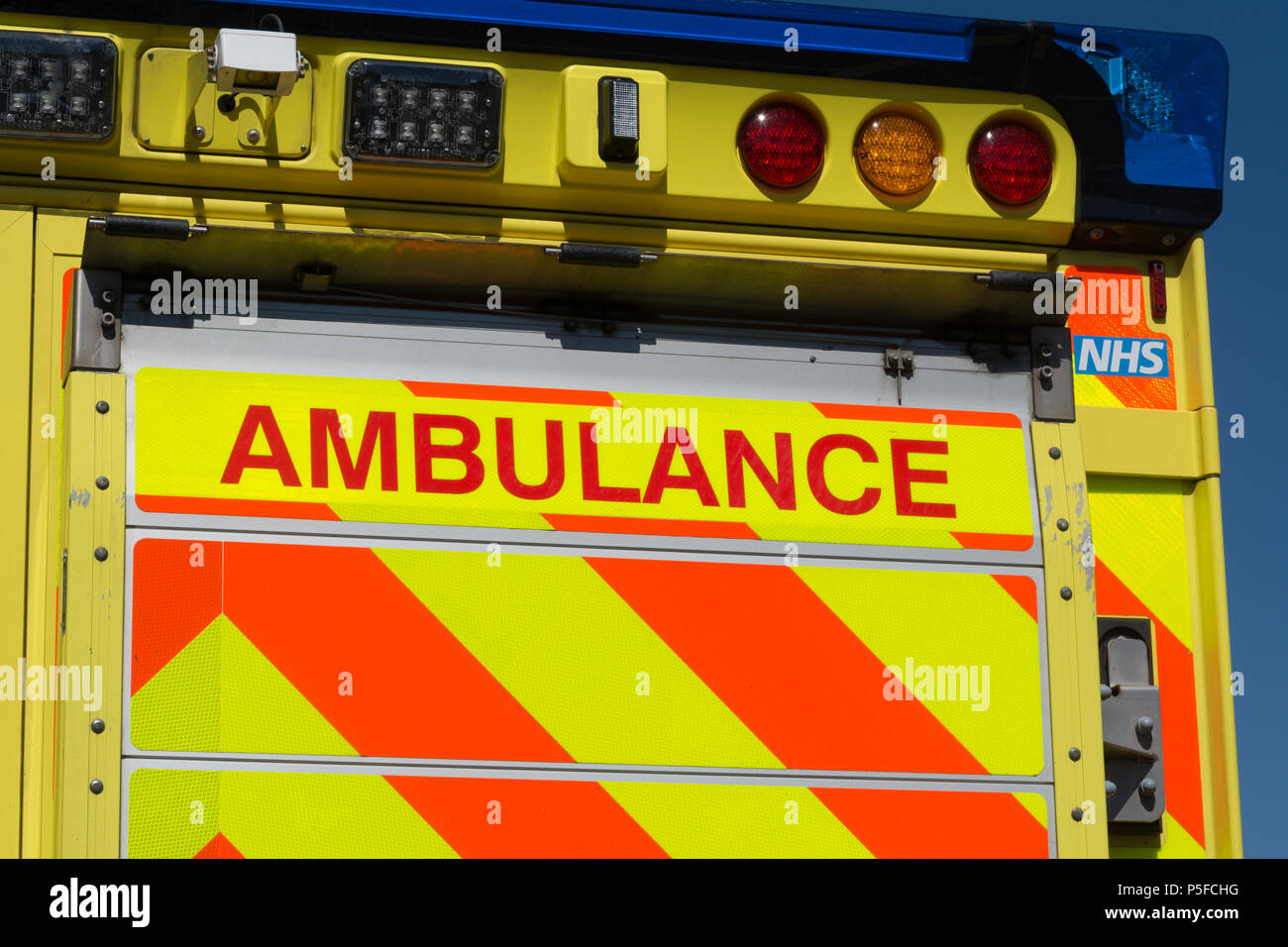 The back of an NHS ambulance in Hampshire, UK Stock Photo
