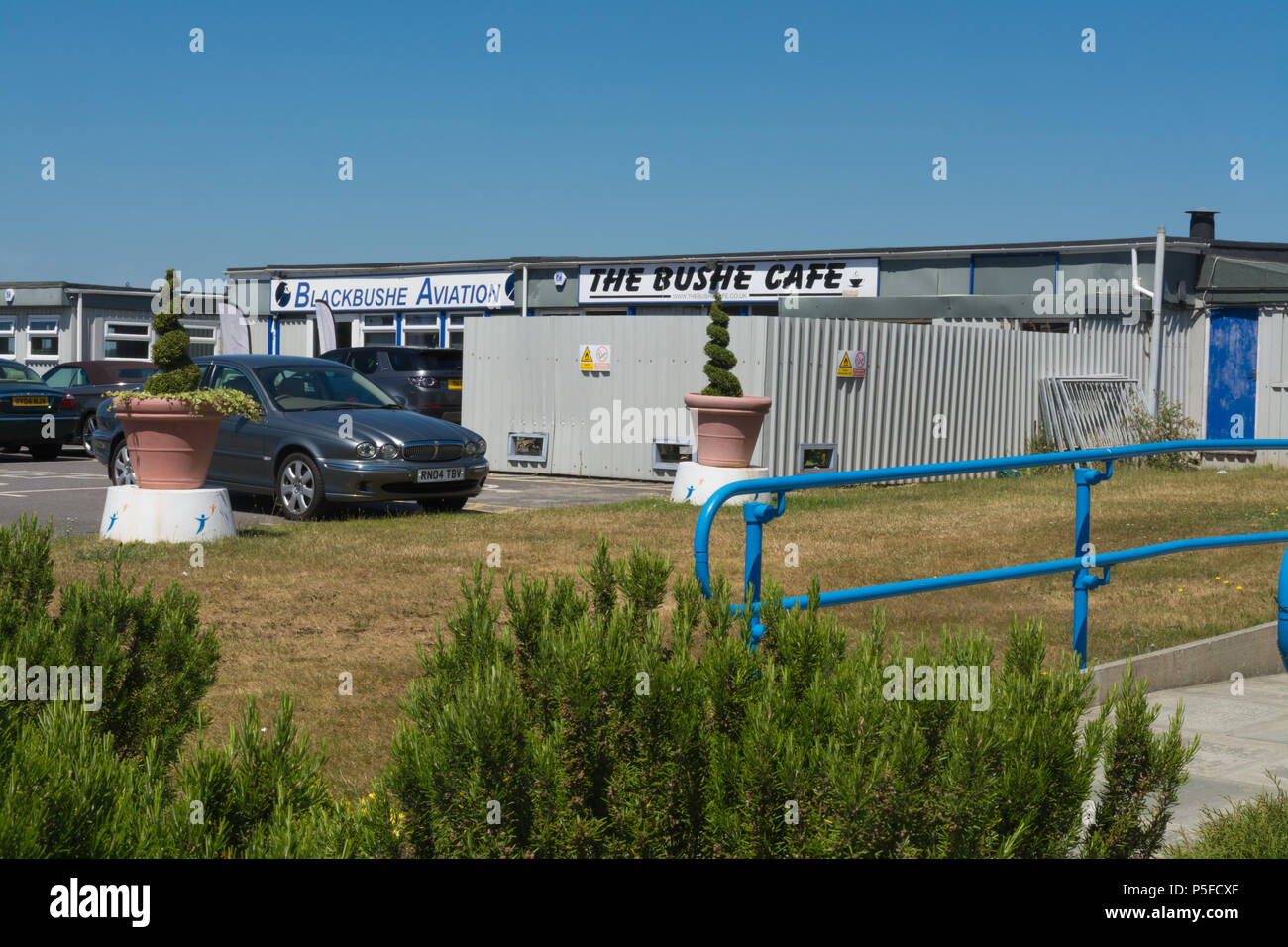 Outside of the Bushe Café at Blackbushe Airport, Hampshire, UK Stock Photo