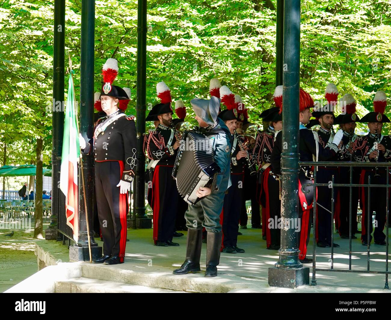 Italian  Carabinieri Military Band performing in the Luxembourg Gardens, Paris, France. Stock Photo