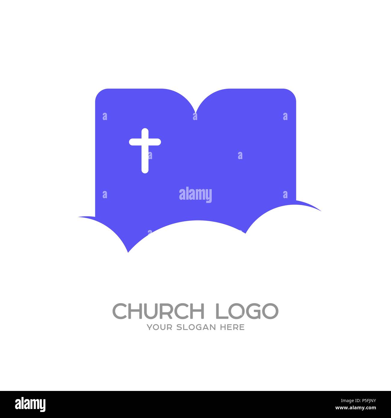 Church logo. Christian symbols. Cross of Jesus Christ against the background of a cloud Stock Vector