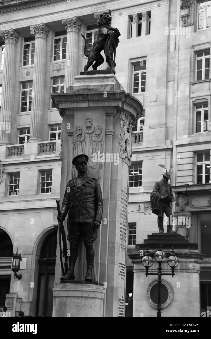 London Troops War Memorial in front of The Royal Exchange (a luxury shopping centre above Bank station), London, England, UK, PETER GRANT Stock Photo