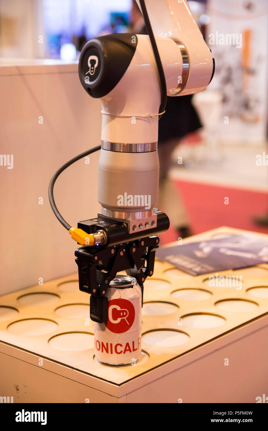 Elfin collaborative robotic arm holding a can from Canonical Robots