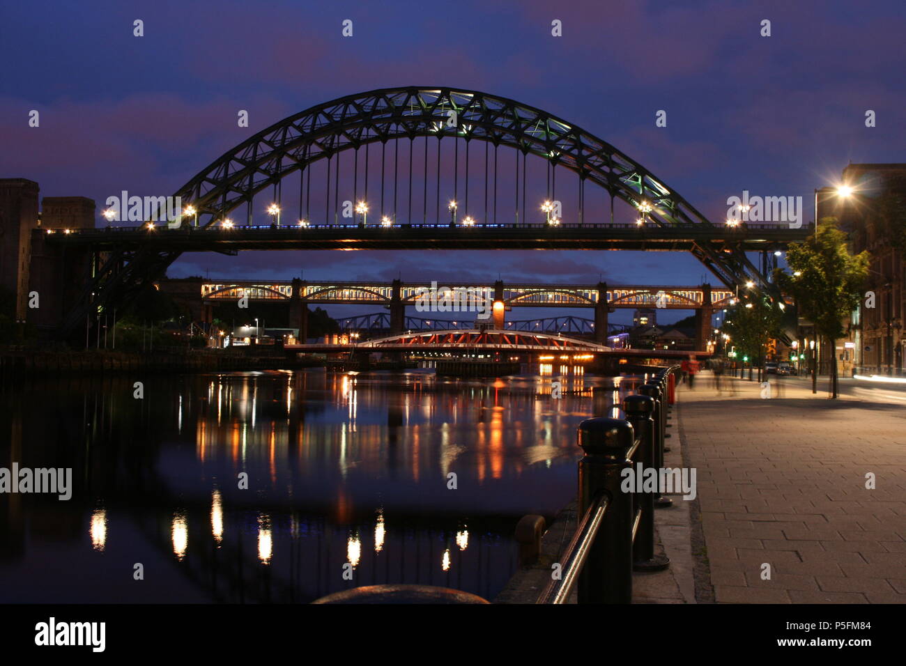 Newcastle Quayside including the Tyne, Swing and High Level Bridge Stock Photo
