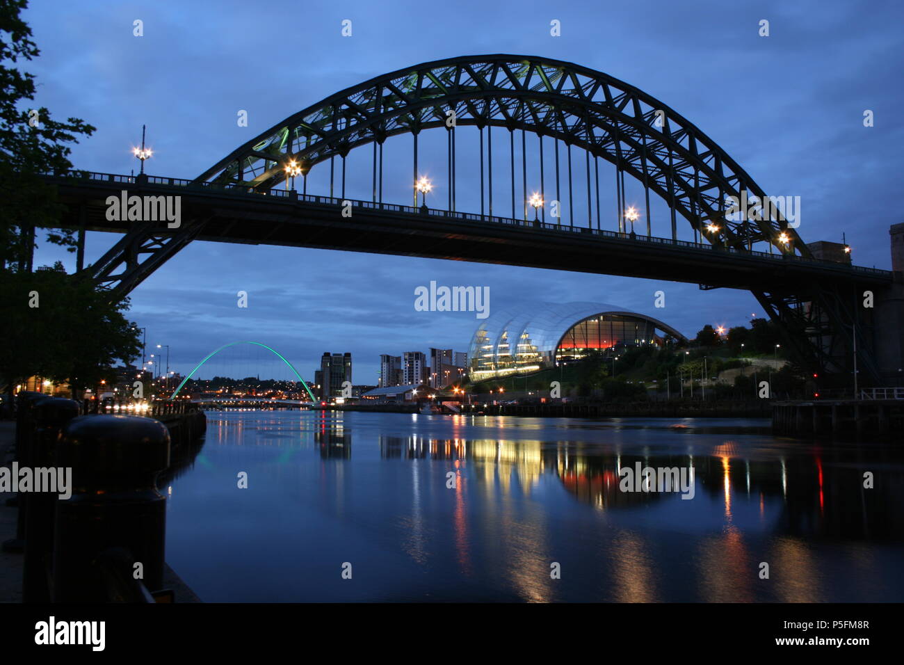 Newcastle Quayside including the Tyne and Millennium Bridge and the Sage, Gateshead Stock Photo