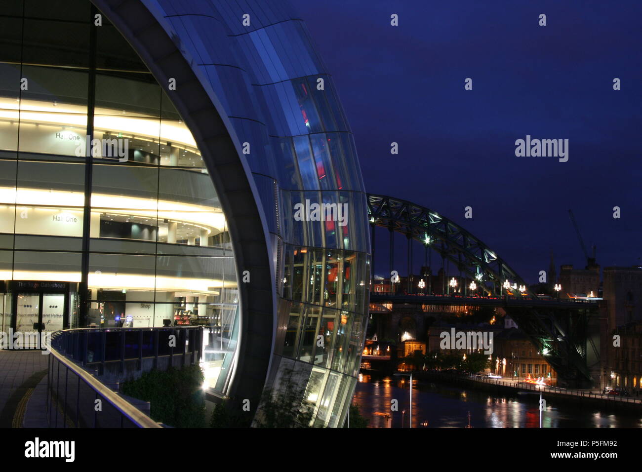 Sage Gateshead and Tyne Bridge including Newcastle Quayside at night Stock Photo