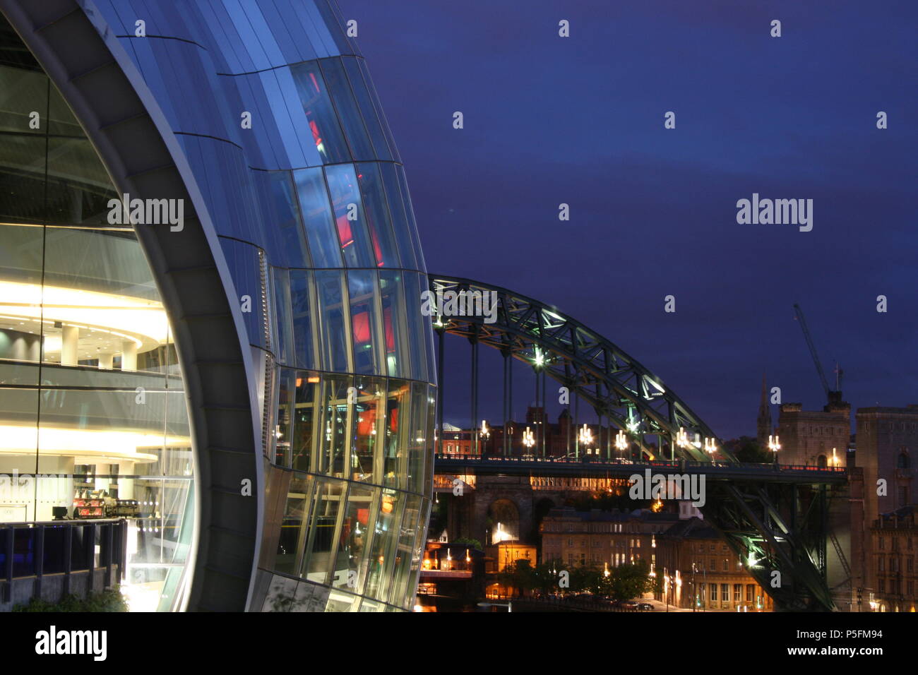 Sage Gateshead and Tyne Bridge including Newcastle Quayside at night Stock Photo