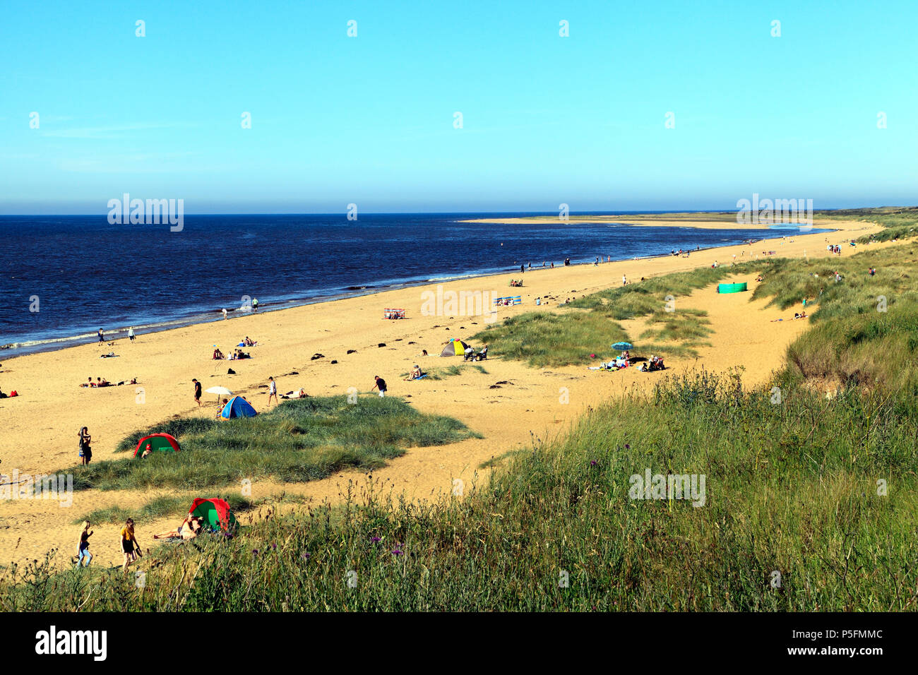 Old Hunstanton, sandy beach, sunbathing, bay, North Sea coast, Norfolk, England,UK Stock Photo