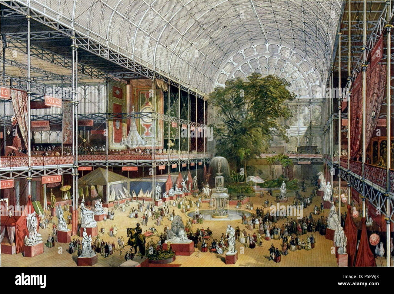 N/A. English: McNeven, J., The transept from the Grand Entrance, Souvenir of the Great Exhibition , William Simpson (lithographer), Ackermann & Co. (publisher), 1851, V&A . 1851. J. McNeven 393 Crystal Palace interior Stock Photo