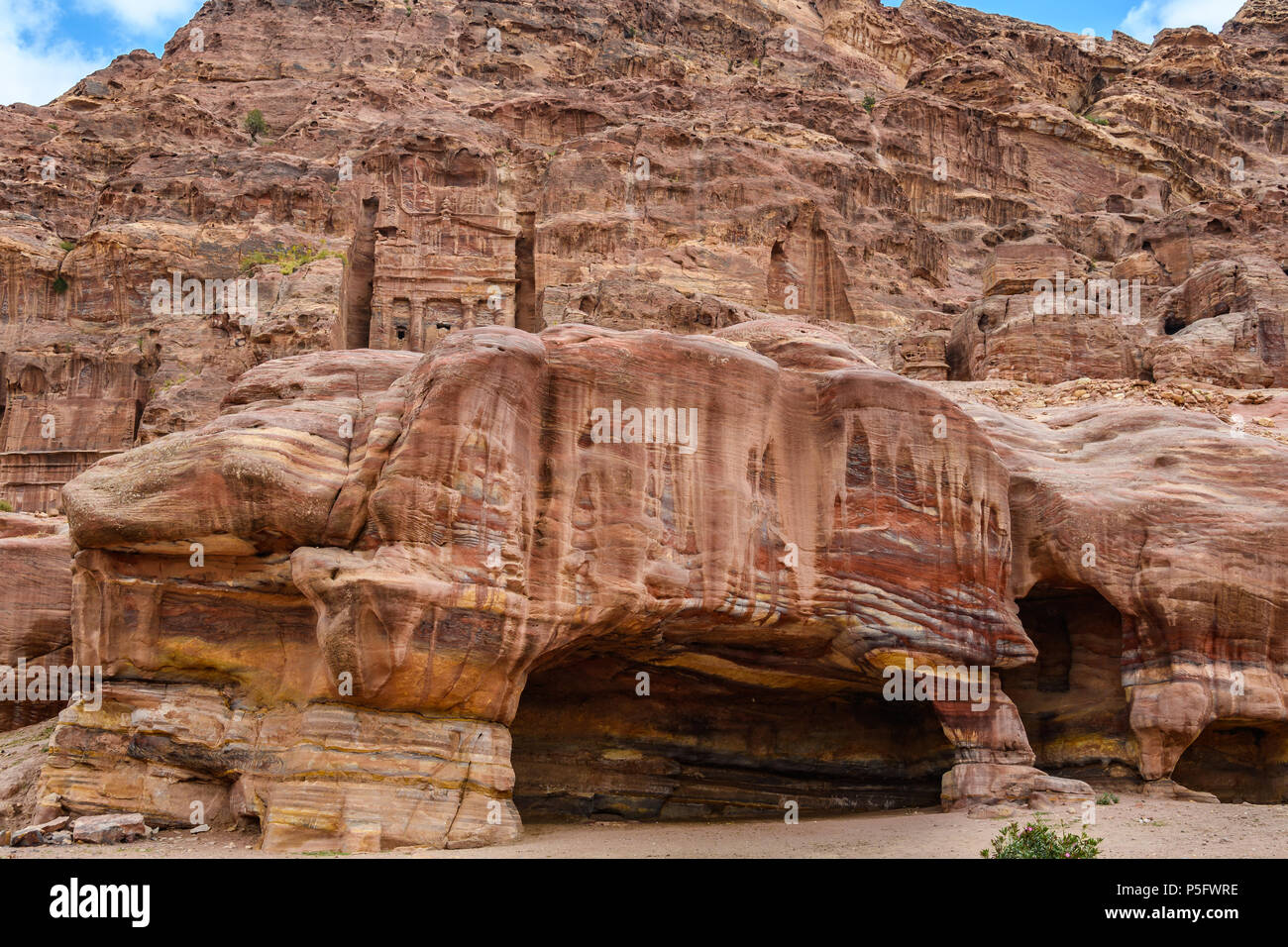 Colorful cave in the Lost City of Petra, Jordan Stock Photo