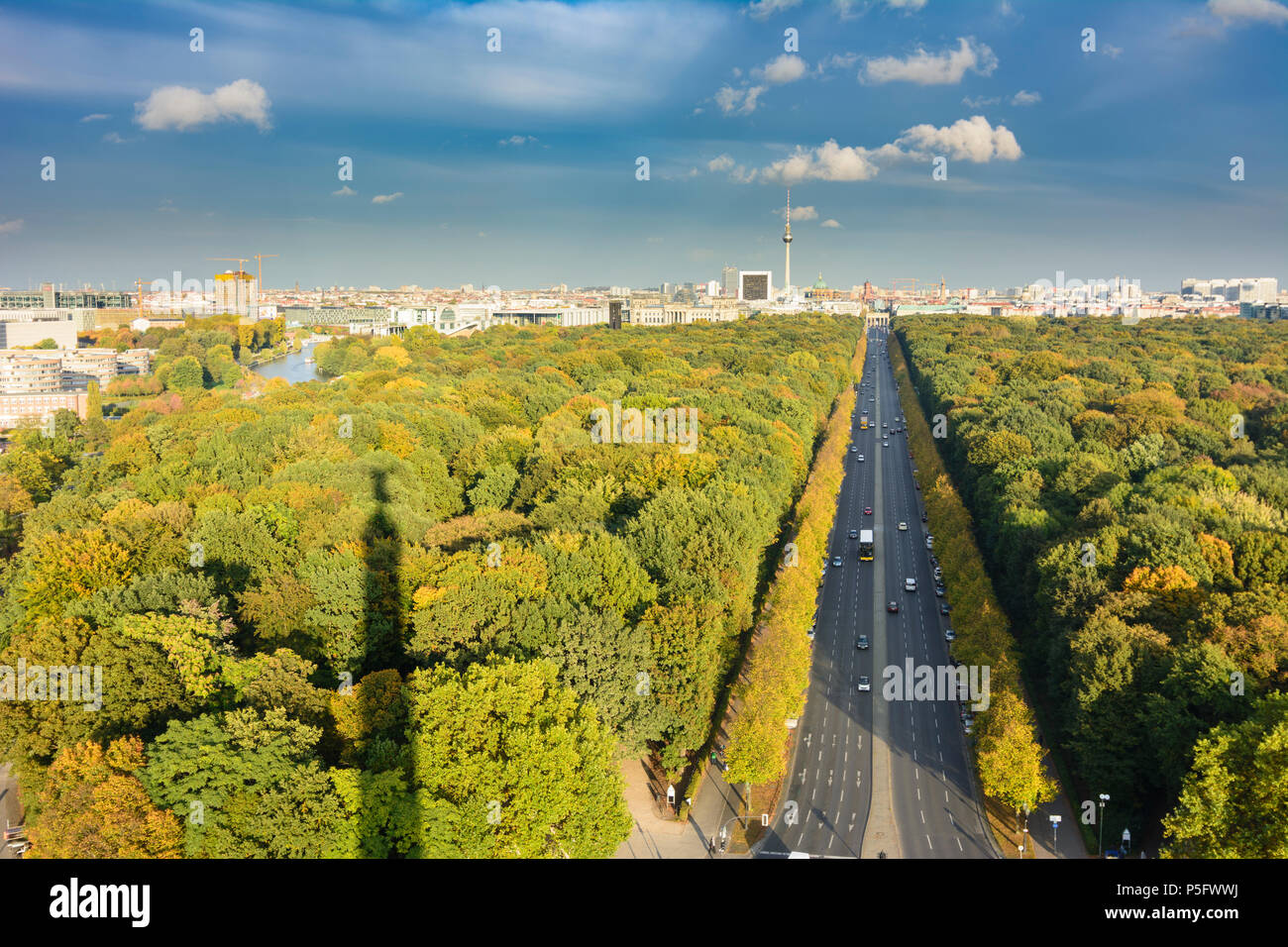 Berlin: View from the Victory Column to city centre, park Tiergarten in