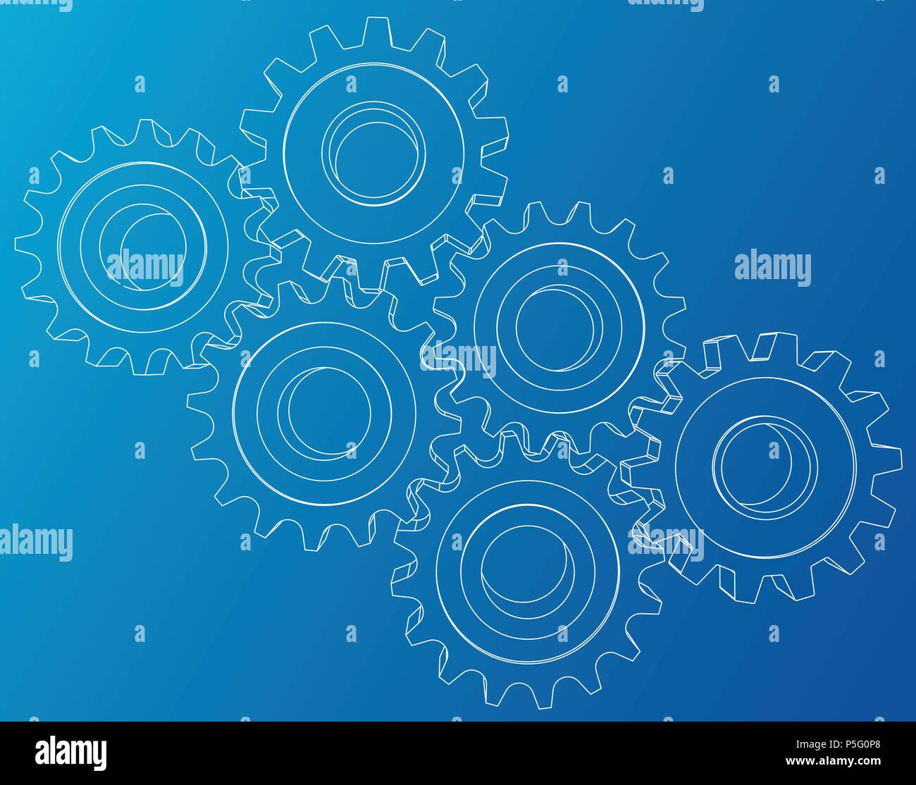 Gear sketch. Vector rendering of 3d. Wire-frame style Stock Vector