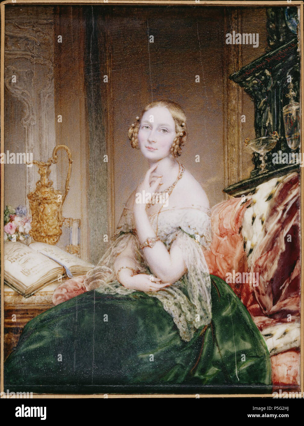 N/A.  :     (1807-1873) Portrait of Grand Duchess Elena Pavlovna Christina Robertson was a British portrait and miniature painter. Born Christina Saunders in Kinghorn, Fife, Scotland, Robertson learned to paint miniatures from her uncle, George Saunders, a miniaturist based in London. Robertson developed a successful portrait career and often traveled abroad in search of new clients. From 1839-1841, Robertson lived and worked in St. Petersburg, Russia. After spending eight years in her London studio, Robertson returned to Russia in 1849 to work as a portraitist for the imperial family. The sit Stock Photo