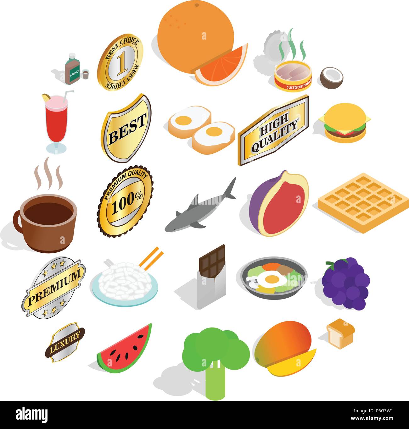 Crockery icons set, isometric style Stock Vector