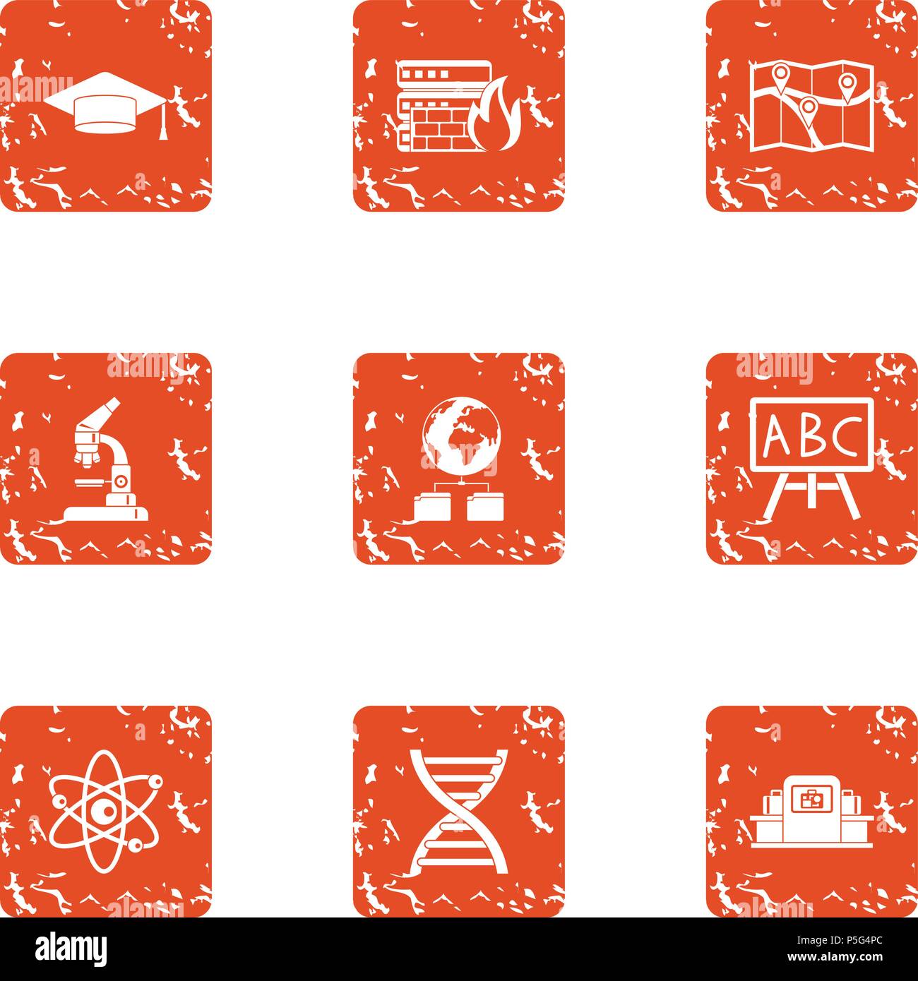 Memorization icons set, grunge style Stock Vector