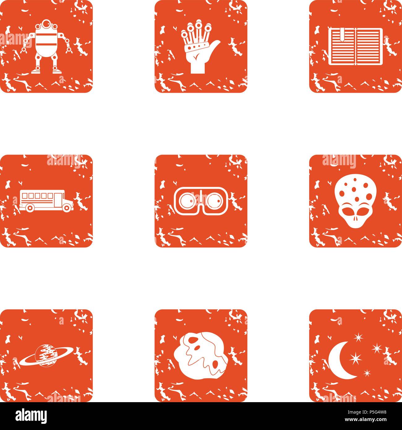 Space programme icons set, grunge style Stock Vector