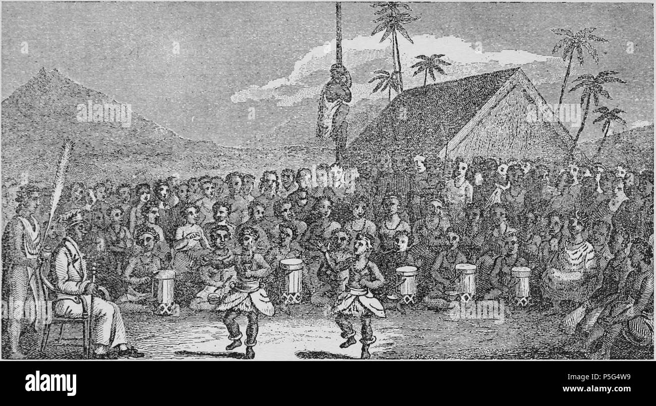 N/A. English: A Hura, or Native Dance, performed in presence of the Governor at Kairua. Engraved by J. McGhay after a sketch by William Ellis. Illustration from Missionary William Ellis' journal, from Ellis' tour through Hawaii from 1822 to 1823. This is from the second and third London edition published in 1826 and 1827 and later reprinted in 1917. between circa 1822 and circa 1823.   William Ellis  (1794–1872)      Alternative names W. Ellis; Reverend William Ellis; Rev. William Ellis  Description British missionary, writer and photographer  Date of birth/death 29 August 1794 9 June 1872  Lo Stock Photo