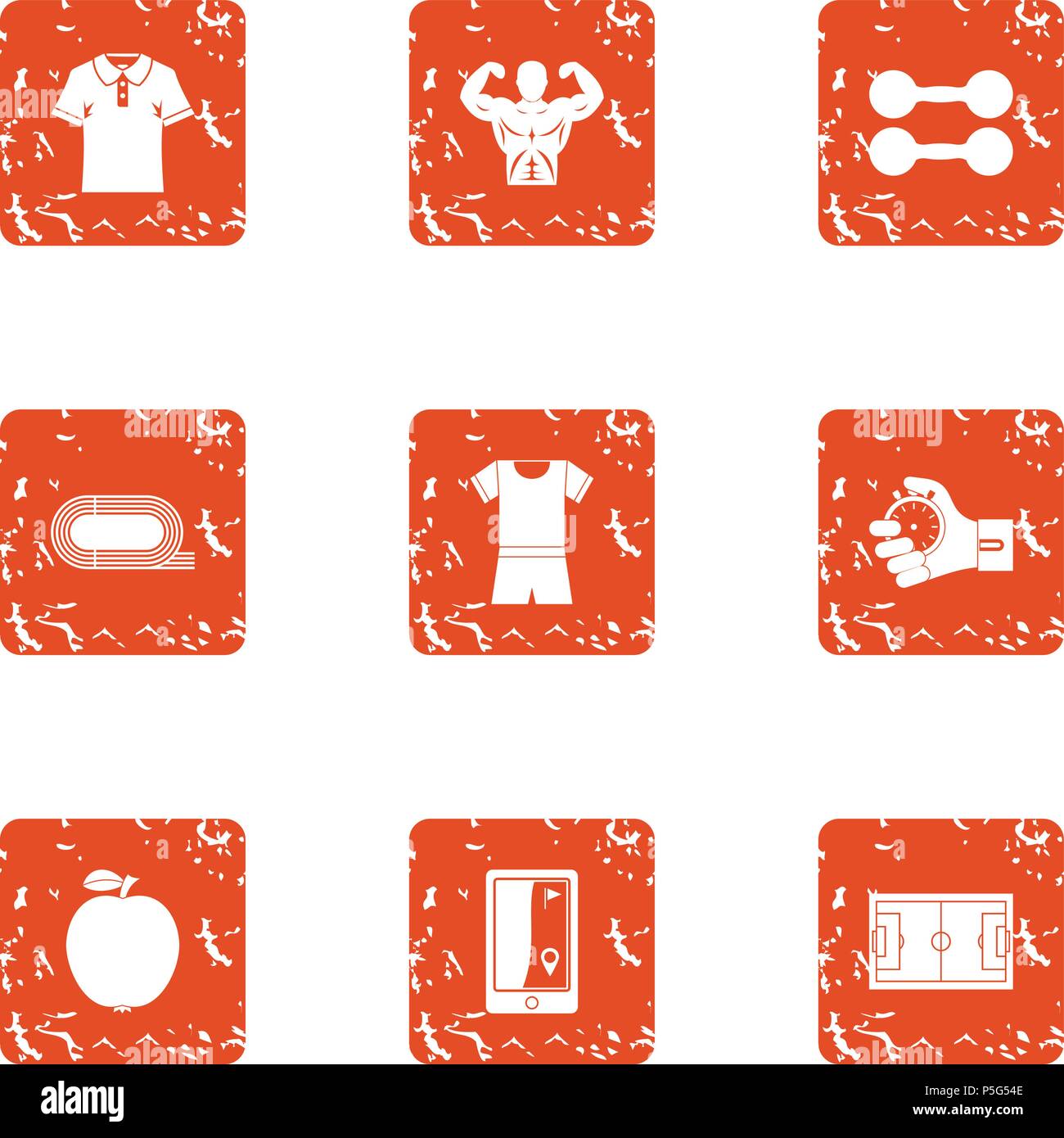 Muscular icons set, grunge style Stock Vector