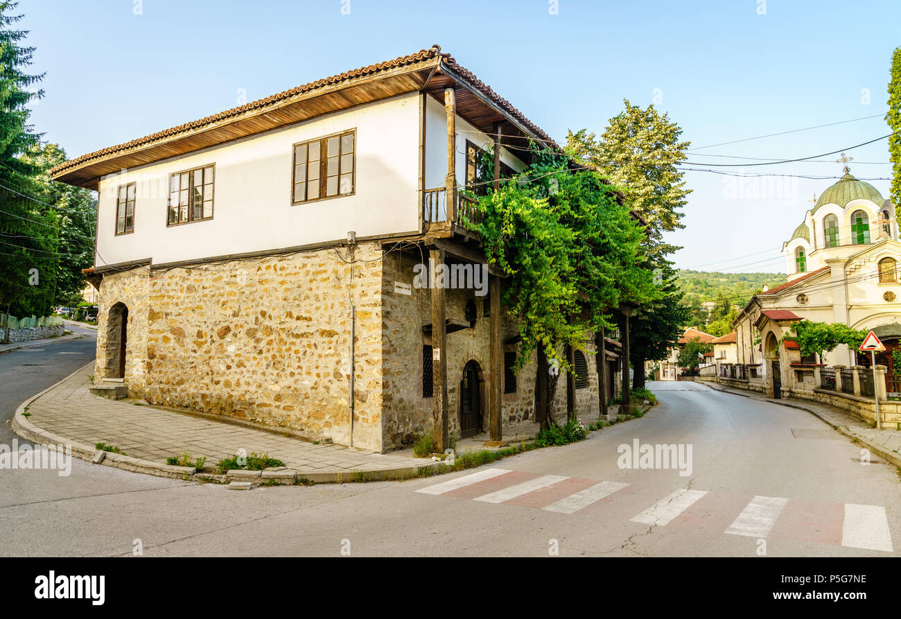 Intersection in the center of town of Teteven in Bulgaria Stock Photo